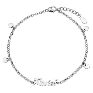 Stainless Steel Heart Charm and Name Anklet