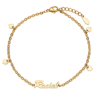 Gold Stainless Steel Heart Charm and Name Anklet