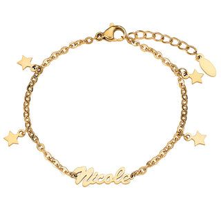 Gold Stainless Steel Star Charm and Name Bracelet