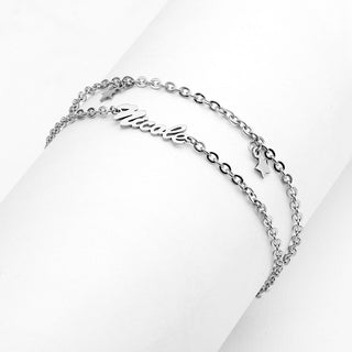 Stainless Steel Double Chain Star Charm and Name Bracelet