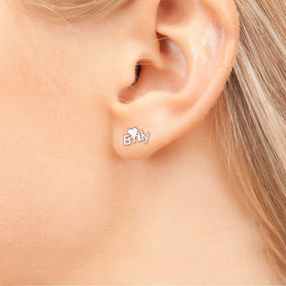 Silver Plated Name with Heart Crawler Earrings