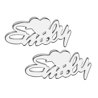 Silver Plated Script Name with Heart Crawler Earrings