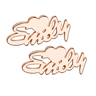 14K Rose Gold Plated Script Name with Heart Crawler Earrings