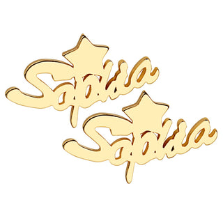 14K Gold Plated Script Name with Star Crawler Earrings