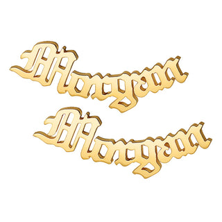 14K Gold Plated Old English Script Name Crawler Earrings