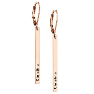 14K Rose Gold Plated English Name Vertical Bar Leverback Earrings