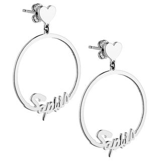 Silver Plated Script Name with Heart Dangle Earrings