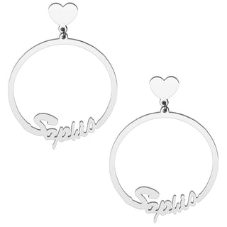 Silver Plated Script Name with Heart Dangle Earrings