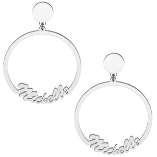 Silver Plated Script Name with Circle Dangle Earrings