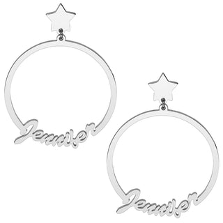 Silver Plated Script Name with Star Dangle Earrings