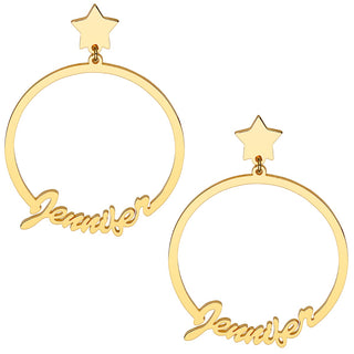 14K Gold Plated Script Name with Star Dangle Earrings