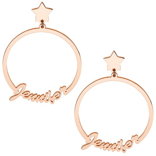 14K Rose Gold Plated Script Name with Star Dangle Earrings