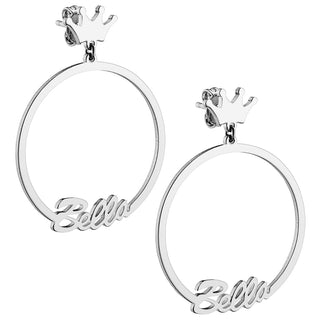 Silver Plated Script Name with Crown Dangle Earrings