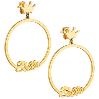 14K Gold Plated Script Name with Crown Dangle Earrings