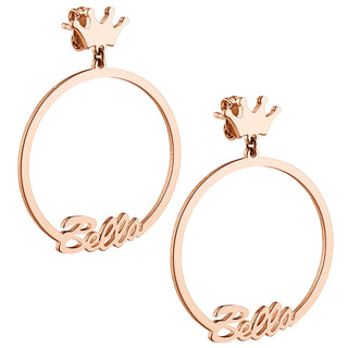 14K Rose Gold Plated Script Name with Crown Dangle Earrings