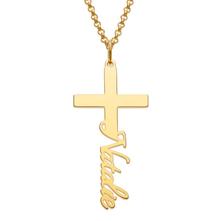 14K Gold Plated Script Name Cross Necklace