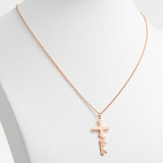 14K Rose Gold Plated Script Name Cross Necklace