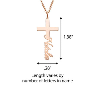 14K Rose Gold Plated Script Name Cross Necklace