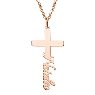 14K Rose Gold Plated Script Name Cross Necklace
