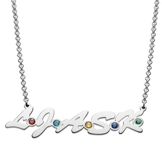 Silver Plated Family Initials and Birthstones Necklace