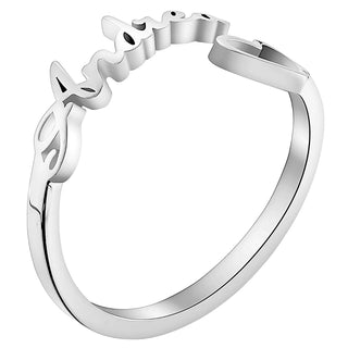 Silver Plated Script Name and Open Heart Bypass Ring
