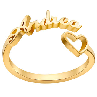 14K Gold Plated Script Name and Open Heart Bypass Ring