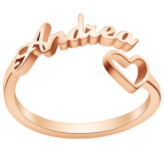 14K Rose Gold Plated Script Name and Open Heart Bypass Ring