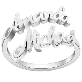 Silver Plated Double Script Name Bypass Ring