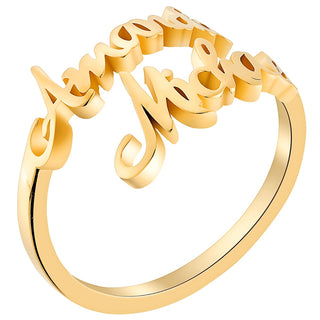 14K Gold Plated Double Script Name Bypass Ring