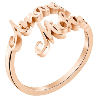 14K Rose Gold Plated Double Script Name Bypass Ring