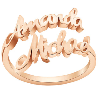 14K Rose Gold Plated Double Script Name Bypass Ring