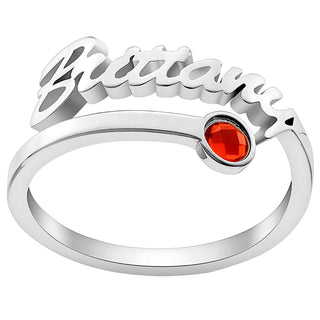 Sterling Silver Script Name with Birthstone Bypass Ring
