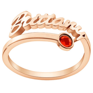 14K Rose Gold Plated Script Name with Birthstone Bypass Ring