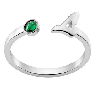 Silver Plated Script Initial with Birthstone Ring