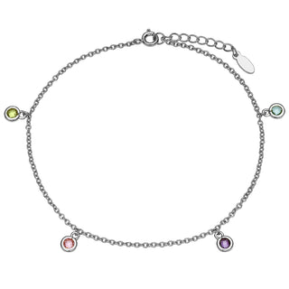 Silver Plated Dangle Birthstone Anklet - 2 to 6 Stones