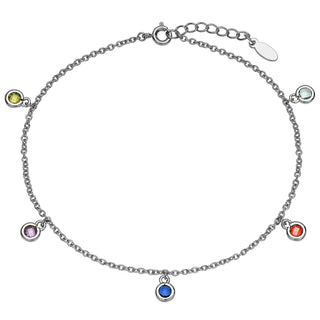 Silver Plated Dangle Birthstone Anklet - 2 to 6 Stones