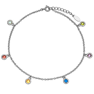 Silver Plated Dangle Birthstone Anklet - 2 to 6 Stones