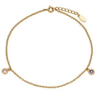 14K Gold Plated Dangle Birthstone Anklet - 2 to 6 Stones