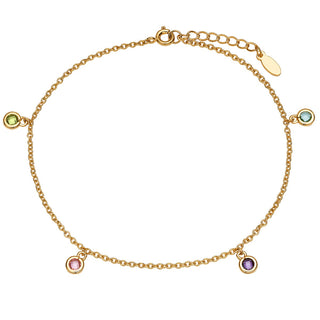 14K Gold Plated Dangle Birthstone Anklet - 2 to 6 Stones