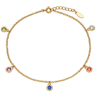 14K Gold Plated Dangle Birthstone Anklet - 2 to 6 Stones