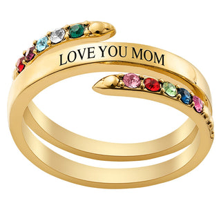 14K Gold Plated Engraved Family Birthstone Bypass Ring