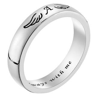 Silver Plated Initial and Angel Wing Memorial Ring