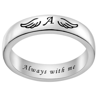 Silver Plated Initial and Angel Wing Memorial Ring