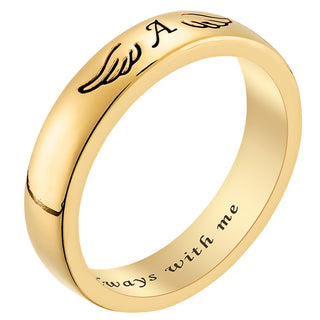 14K Gold Plated Initial and Angel Wing Memorial Ring