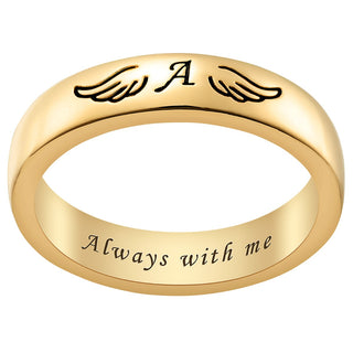 14K Gold Plated Initial and Angel Wing Memorial Ring
