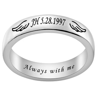 Silver Plated Engraved Angel Wing Memorial Ring