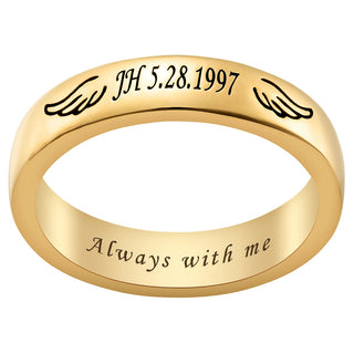 14K Gold Plated Engraved Angel Wing Memorial Ring