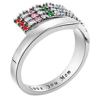 Silver Plated Family Birthstone Bypass Ring
