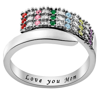 Silver Plated Family Birthstone Bypass Ring