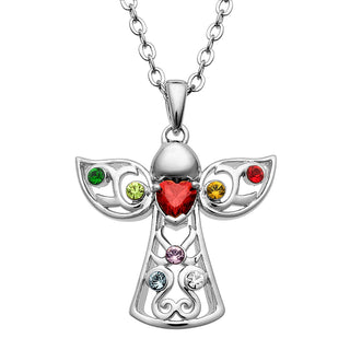 Silver Plated Birthstone Guardian Angel Pendant